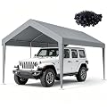 12x20 ft Heavy Duty Carport Potable Car Canopy Garage Party Tent Boat Shelter Tarp Waterproof & UV Protected, Easy Installation with Ball Bungees, NO Frame Included, Gray