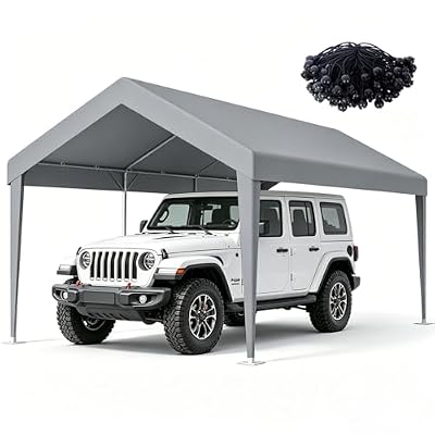 12x20 ft Heavy Duty Carport Potable Car Canopy Garage Party Tent Boat Shelter Tarp Waterproof & UV Protected, Easy Installation with Ball Bungees, NO Frame Included, Gray