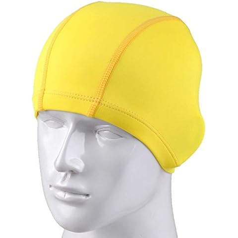 HugeStore Women Ladies Lycra Cloth Fabric Swimming Hat Swim Hat Cap Bathing Cap Yellow Cover