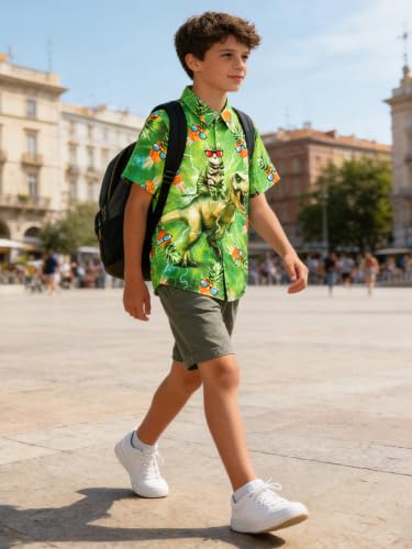 Image of uideazone Boys Novelty Print Short Sleeve Button Down Hawaiian Shirt 5-14Y