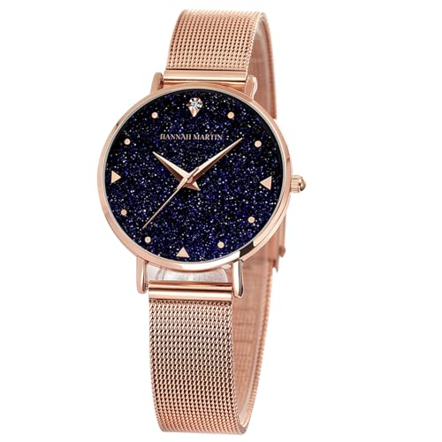 Image of HANNAH MARTIN Watches for Women Analog Women's Watch with Stainless Steel Expansion Band Minimalist Slim Dial 30M Waterproof Ladies Dress Wristwatch for Casual Daily Business