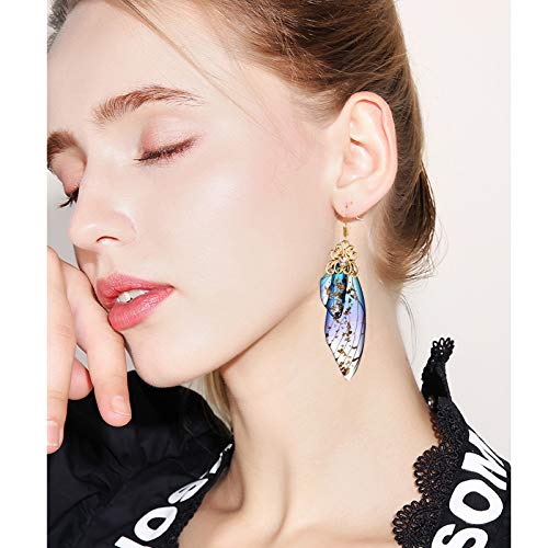 Bella-Bee Butterfly Wing Drop Dangle Earrings Gold Plated Crystal Rhinestone For Women Girls Wedding Jewelry (Blue) #TOP2