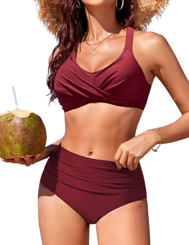 RITOSTA Bikini Mujer Traje de Baño Dos Piezas Push Up Conjuntos Bikinis Cuello en V Conjunto Bañadore Reductor Sexy Biquini Cintura Alta Bikini de Playa