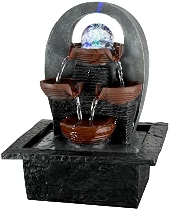 GEEZY Indoor Tabletop Fountain Water Feature LED Lights Polyresin Statues Home Decoration (Lotus Fountain)