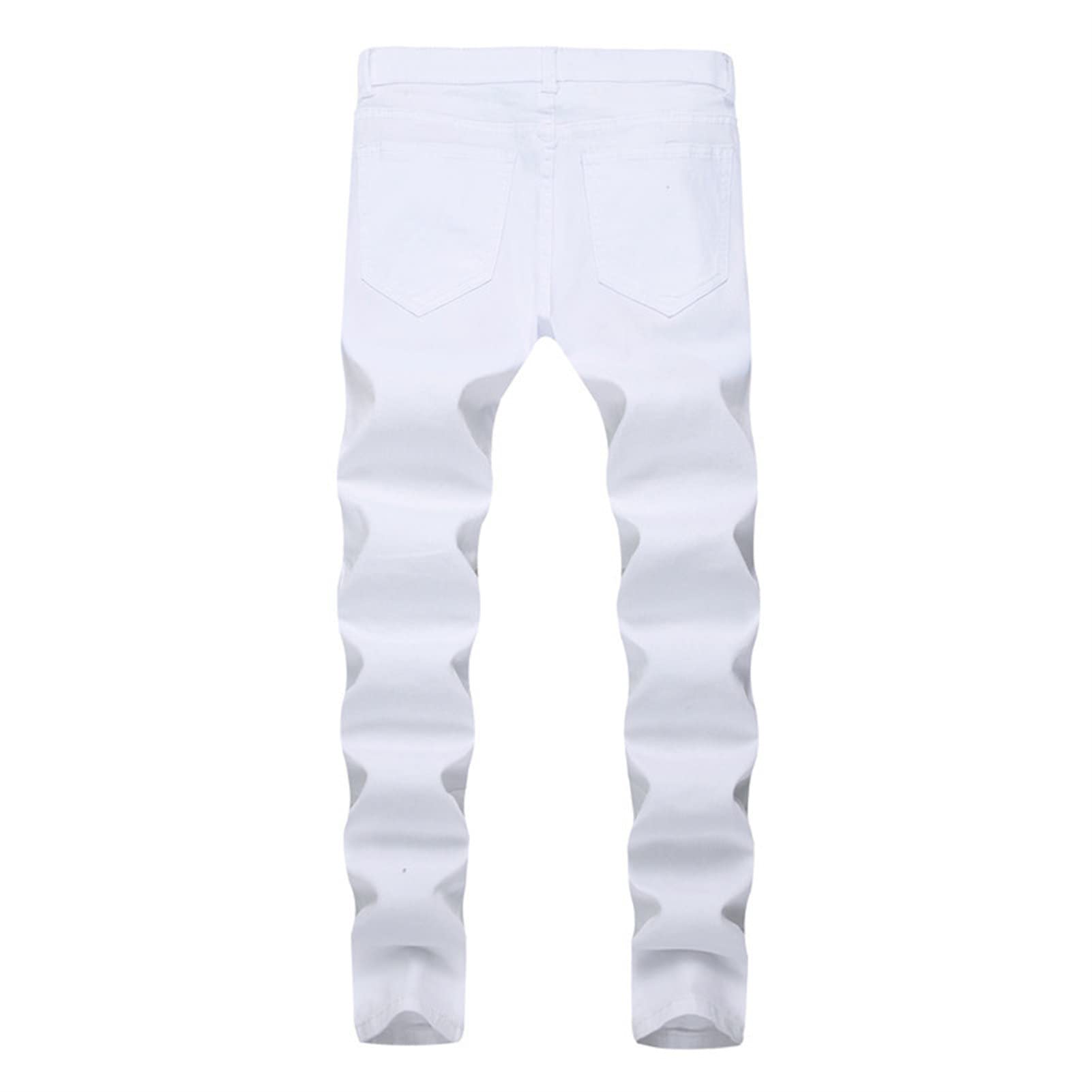 Men's Hip Hop Biker Jeans Vintage Distressed Ripped Denim Pencil Pants Slim Fit Stretch Destroyed Jean with Zippers (White,34)