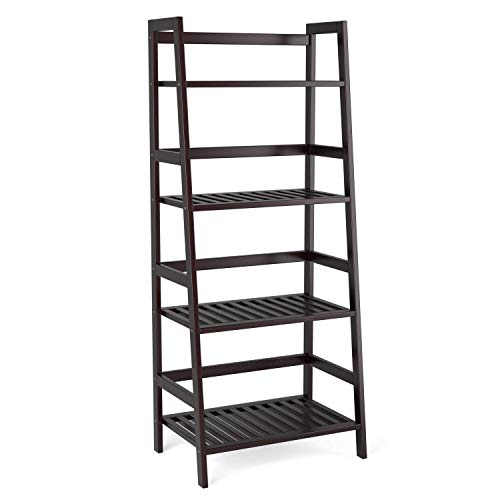HOMFA Bamboo 4 Shelf Bookcase, Multifunctional Ladder Shaped Plant Flower Stand Rack Book Rack Storage Shelves, Dark Brown