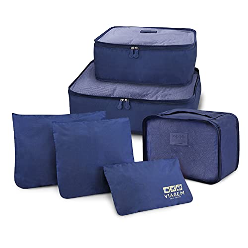 Kit Organizador de Malas de 6 Peças Viagem Poliéster Azul - Jacki Design 1 411tkWOEjnL