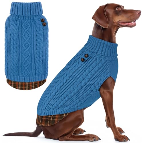 Image of KYEESE Dog Sweater for Medium Large Dogs Turtleneck Thick Knit Pullover | Stretchy Fit, Lightweight & Warm, Cozy Knit Comfort, Classic Plaid Design, Gentle on Sensitive Skin, Winter Daily Wear