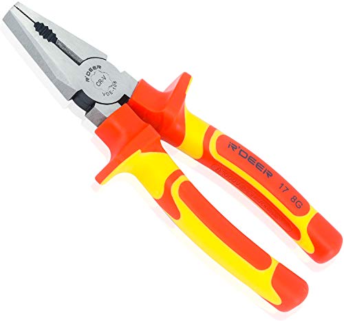 8 lnch Insulated Handle Combination Pliers R'deer VDE 1000v Cr-VIndustrial Level Electrician Side Cutting Wire Pliers Tool