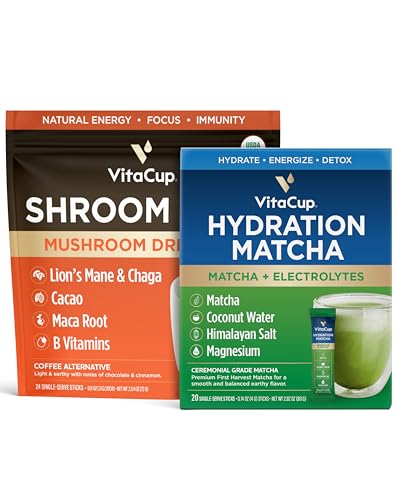 VitaCup Instant Hydration Matcha Packets 20ct & Shroom Fuel Coffee