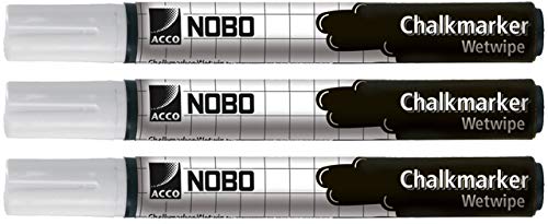 nobo® Kreidemarker, Keilspitze, 2 mm, Schreibfarbe: weiß (3 Stück), Sie erhalten 1 Packung á 3 Stück