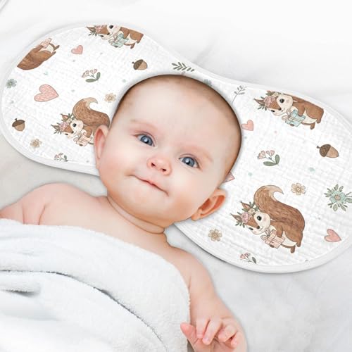 2 Pack Muslin Burp Cloths Squirrel Floral Hearts Cotton Baby Burp Cloths Ultra Absorbent Soft Burping Cloth Washcloths for Newborn Baby Boys Girls 22"x11"4