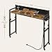 YATINEY Overbed Table Height Adjustable with Charging Station, Recliner Table with Wheels, Cup Holder and Storage, Laptop Desk for Bedroom, Industrial Retro Side Table, Black Rustic and Brown SF04UBR