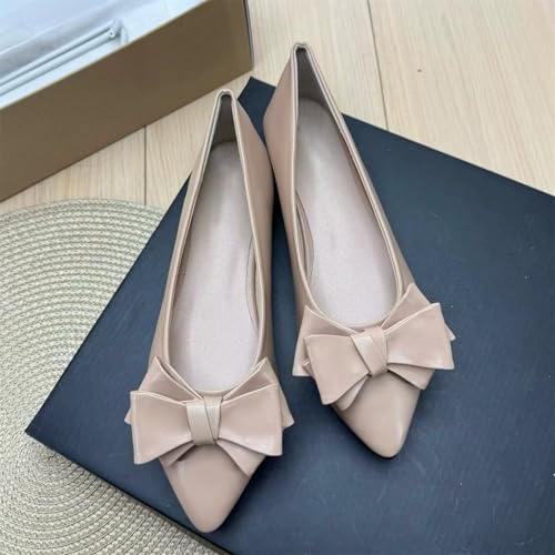 Image of TN TANGNEST Flats Shoes Women Comfort Casual Loafers | Classic Pointed Toe Bowknot Flats Cute Slip On Flats, Wear to Work Travel Walk