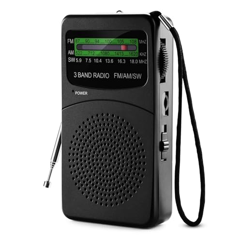 Radio Portátil Pequeña Radio a Pilas FM/Am Transistores, Kit de Emergencia Señal Súper Fuerte Altavoces Externos Toma de Auriculares Linterna Escuche Noticias Entretenimiento Apto para Cocinas Baños