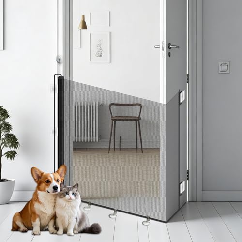 Treppenschutzgitter Ausziehbar mit verstellbarem Schloss & unterer Klemme gegen Unterkriechen. Universell für Katzen & Hunde für Küche Balkon Flur. (Schwarz 150 * 78CM)