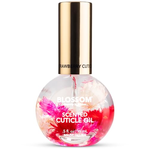 Blossom Cuticle Oil for Nails, Hydrating, Moisturizing, Scented Nail Oil Cuticle Care, Infused with Real Flowers, Made in USA, 0.5 fl. oz, Strawberry