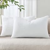 Pallene Faux Fur Plush Lumbar Throw Pillow Covers 12x20 Set of 2, Luxury Soft Fluffy Cozy Decorative Pillow Covers for Sofa, Couch, Living Room, White