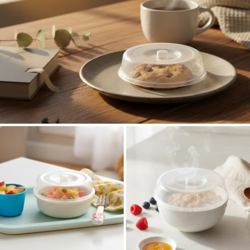 Image of Flexzion Microwave Plate Covers Set of 5 - BPA-Free Microwave Cover with Adjustable Steam Vent, Dishwasher Safe Microwave Splatter Cover, Transparent Plastic Food Covers for Microwave Cooking