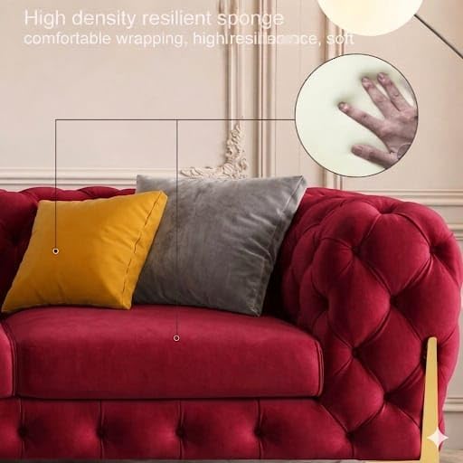 Image of A to Z Furniture Modern Classic Fabric & Valvet Tufted Chesterfield Sofa Living Room and Office (3+1= 4 Seater Sofa Set with Footrest Maroon)