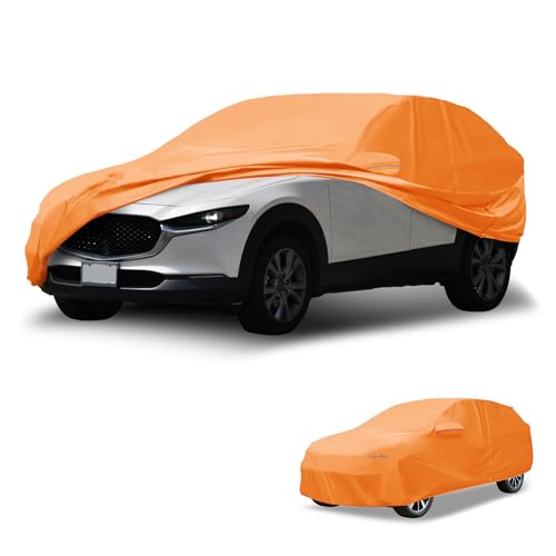 Partuto Copertura Auto Impermeabile Tutte le Stagioni Esterno Antipioggia Anti-UV Protezione Completa per Mazda CX-30 Film in Alluminio Cotone Arancione con Strisce Riflettenti