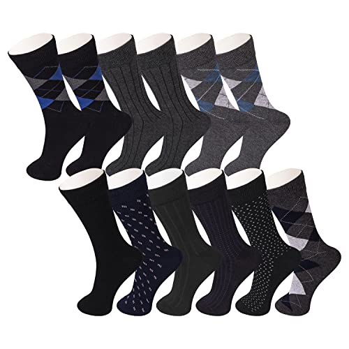 HAMMER ANVIL Mens Dress Socks 12 Pack Classic Cotton Crew Socks Solid Pattern Argyle Set