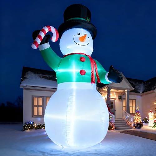 Image of 15 FT Christmas Inflatables Snowman Outdoor Decorations, Blow Up Snowman with Candy Cane Yard Decor for Garden Lawn Xmas Party