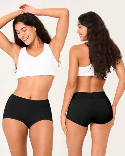 Image of BAMBOO COOL Womens Boy Shorts Underwear Full Coverage High Waist Boxer Briefs Panties for Women 5 Pack