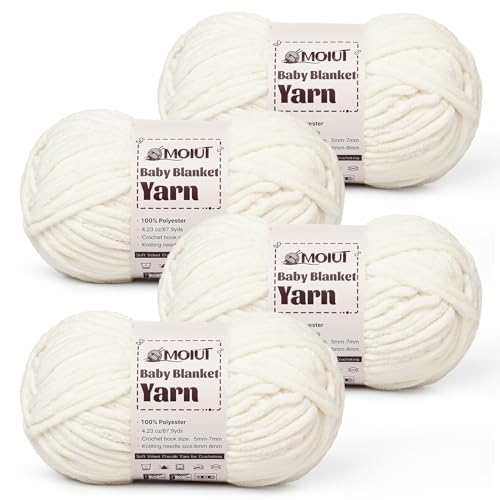 Image of Fluffy Chunky Yarn for Crocheting, Chenille Crochet Yarn 6 Super Bulky, 4 Pack of 87.9 yds /4.23 oz Baby Blanket Yarn, Soft Velvet Yarns for Knitting Amigurumi&DIY Crafts /Hats /Socks(4 Milky White)