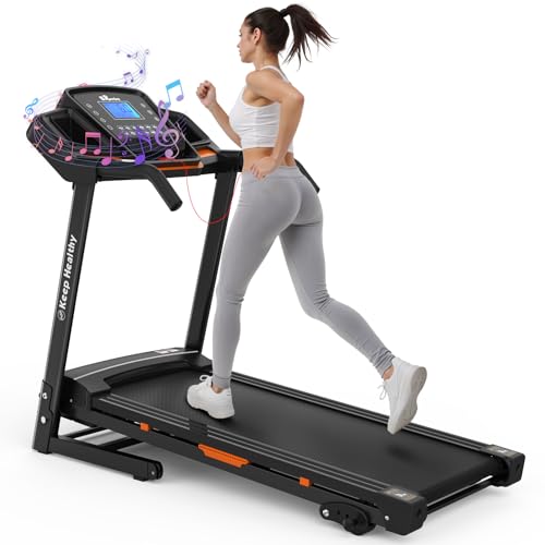 FYC Folding Treadmill for Home - Portable Walking Treadmill with Incline, Handles & App, Dual Shock Absorption, Bluetooth Speakers, 330lbs Capacity, Easy Fold Design (Orange)