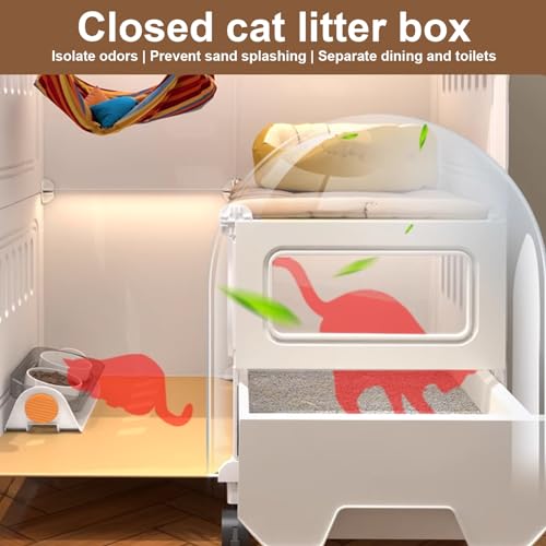 Katzenkäfig für den Innenbereich mit Katzentoilette, multifunktionales Katzenhaus für Bewegung und Spielen, einfach zu montierende Katzenstreu für Haustiere