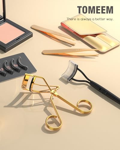 Eyelash Curler with Comb, Professional Volumizing Lash Lift Kit Lash Curler with Refill Pads for Home & Travel Uses, Gold