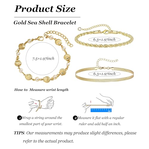YANCHUN Gold Shell Bracelet Stack Dainty Gold Bracelets Boho Summer Beach Jewelry Halloween Mermaided Costume Accessories for Women4