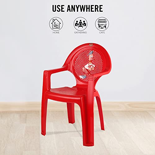 Image of Cello New Tulip Comfortable Kids Chair, Red | 100% Polypropylene Stackable Chairs | Dust Free | Strong and Durable | Backrest for Study Chair /Dining Room /Bedroom /Kids Room /Living Room /Indoor-Outdoor