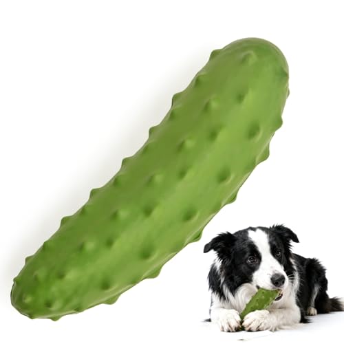 LIFLIX Tough Squeaky Dog Toys Durable Dog Chew Toy with Natural Rubber Teething Toys for Medium Large Breeds Cucumber Pickle Shape