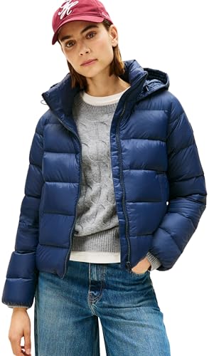 Tommy Hilfiger Women's Casual Down Jacket with Hood, Blue (Dark Night Navy), M