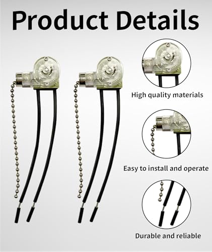 Image of 2 Pcs Pull Cord Switch, Wall Light Switch with Durable Design, Easy Installation for Home and Office, Bedside Lamp and Bathroom Fixture Control