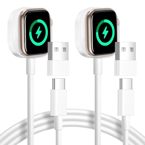 2-Pack iWatch Charger Compatible with A-pple Watch Charger Cable 2M, Wireless Watch Fast Charger USB C Cord Magnetic Charging Cable for iWatch Series 10/9/8/7/6/5/4/3/2/SE/Ultra