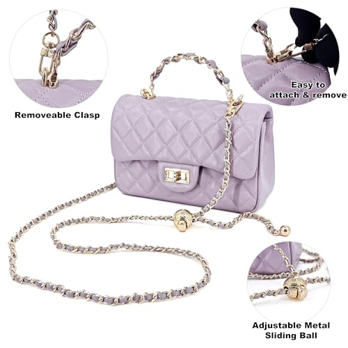 Image of M-ioi-M Small Quilted Crossbody Bags for Women,Leather Shoulder Bag with Gold Chain Strap,Metal Top Handle Flap Evening Purse