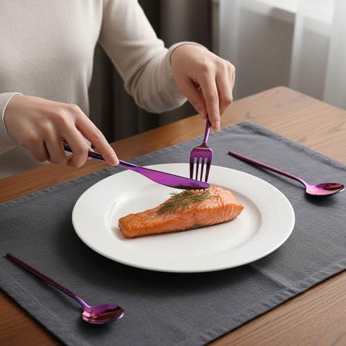 Image of Slim Handle Pink 10 Pcs Stainless Steel Cutlery Set for Dining Table, Dishwasher Safe Glossy Flatware (2 Spoon Set+2 Forks Set+2 Butter Knife+2 Dessert Spoon+ 2 Fruit Fork)