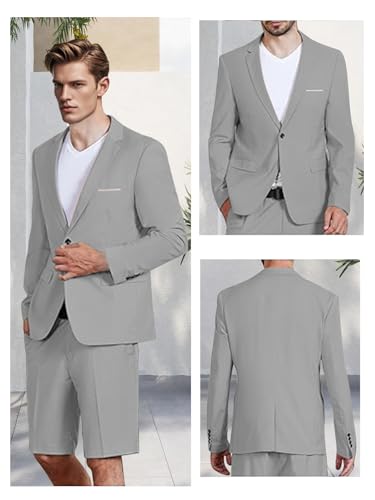 Men's 2 Piece Slim Fit Suit Two Button Blazer and Short Pants Set Summer Beach Wedding Suit Prom Dinner2