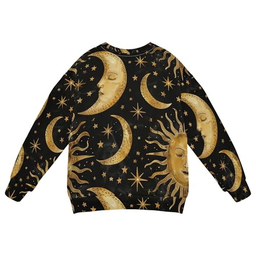 Golden Sun Moon Stars Boho on Black Little Girls Sweatshirts Hoodies Crewneck Boys Sweat Shirt Camping 4T2