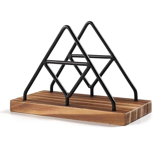 Servilleteros de madera, servilletero con base de madera, dispensador de servilletas de pie de hierro de madera, soporte de papel elegante independiente, soporte para servilletas para cocina, fiesta