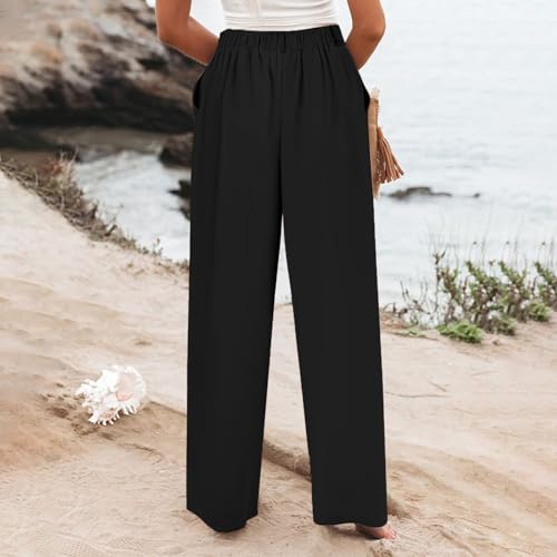 Women Linen Palazzo Pants Summer Wide Leg Harem Pants High Waist Casual Beach Travel Vacation Trousers with Pockets4
