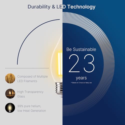 FLSNT LED 60 Watts Equivalent Chandelier Light Bulbs, CA11 Dimmable Filament Clear LED Candelabra Bulbs, E26 Medium Base, 2700K Soft White, 6 Pack - image 3