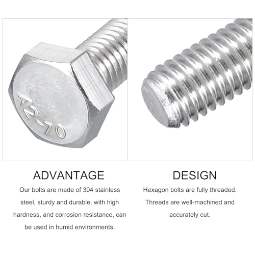 Image of METALLIXITY Hex Bolts (M8-1.25x25mm) 50Pcs, 304 Stainless Steel Coarse Fully Threaded Hex Head Screw Bolt Machine Screws - for Furniture Repair, Silver