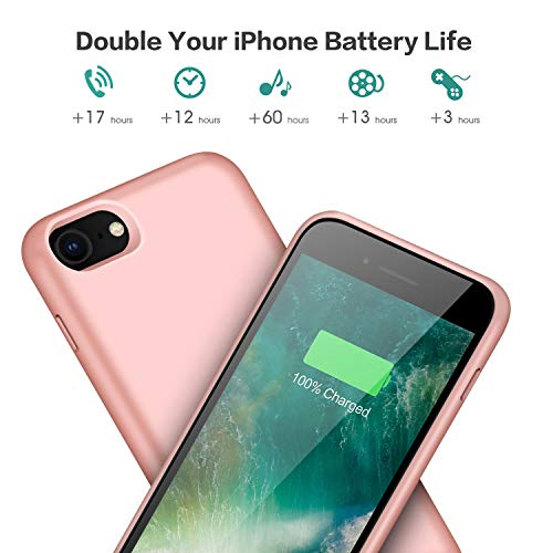 QTshine Battery Case for iPhone 6/6s/7/8, Upgraded [6000mAh] Protective Portable Charging Case Rechargeable Extended Battery Pack for Apple iPhone 6/6s/7/8 (4.7') - Rose Gold - Thumbnail 4