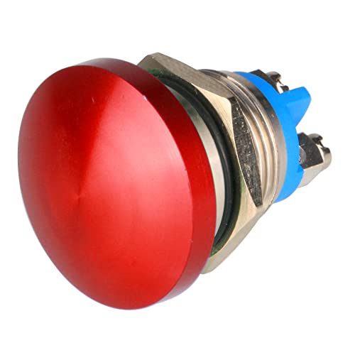 Guuzi 16mm 3V/6V/12V/24V/48V/110V/220V Interrupteur à Bouton-Poussoir Momentané Tête de Champignon en Métal Bouton de Démarrage Rond 1NO ON Off Borne à Vis Bombée à Réinitialisation Automatique(Rouge) Cover