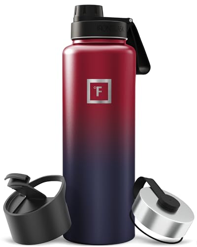 Image of IRON FLASK Camping & Hiking Hydration Flask with Spout, Wide Mouth Insulated Stainless Steel Sports Water Bottle - 40 oz Dark Rainbow
