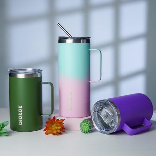 Image of BJPKPK 25oz Insulated Coffee Mug with Handle, Stainless Steel Travel Mug | Keeps Drinks Hot & Cold, Double Wall Vacuum, 2 Lids Included, BPA-Free Coffee Tumbler for Home, Office & Travel